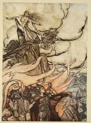 Siegfried deja a Brunnhilde en busca de aventuras, ilustración de 